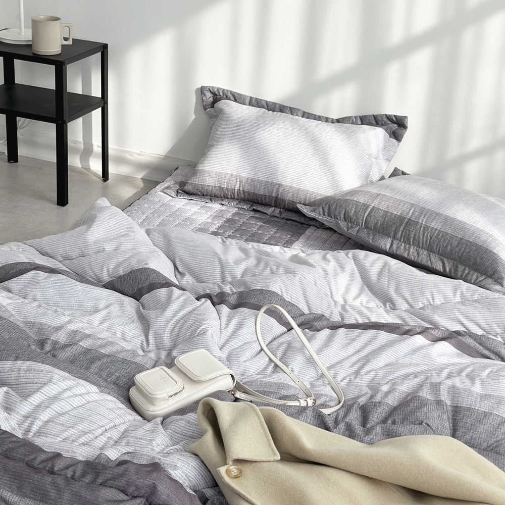 아르떼베딩 바닥에까는 미끄럼방지 누빔 요세트(요커버+솜매트+이불) 프렌치 그레이 S 5cm