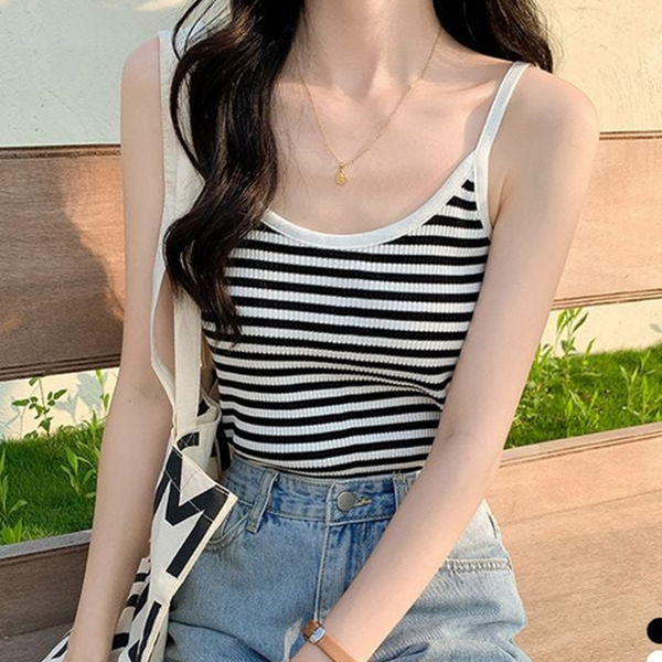 스트라이프 여성 민소매 레이어드 여성 나시 데 슬림핏 - 상품 이미지