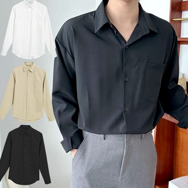 루즈핏 남자 긴 팔 셔츠 오버핏 남성 긴 팔 셔츠 - 상품 이미지
