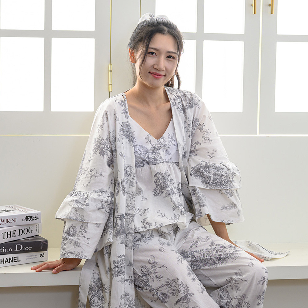 해피니 잠옷 디오레 여성용 긴팔 로브 (M) (그레이) 파자마 여성 홈웨어 - 상품 이미지