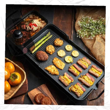 전기그릴 전골팬 그릴팬 후라이팬 유리 덮개 와이드 콤보 홈파티 구이 조리