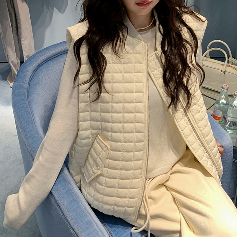 G126981_베베퀼팅 허리밴딩 누빔조끼 여성경량 패딩조끼 - 상품 이미지