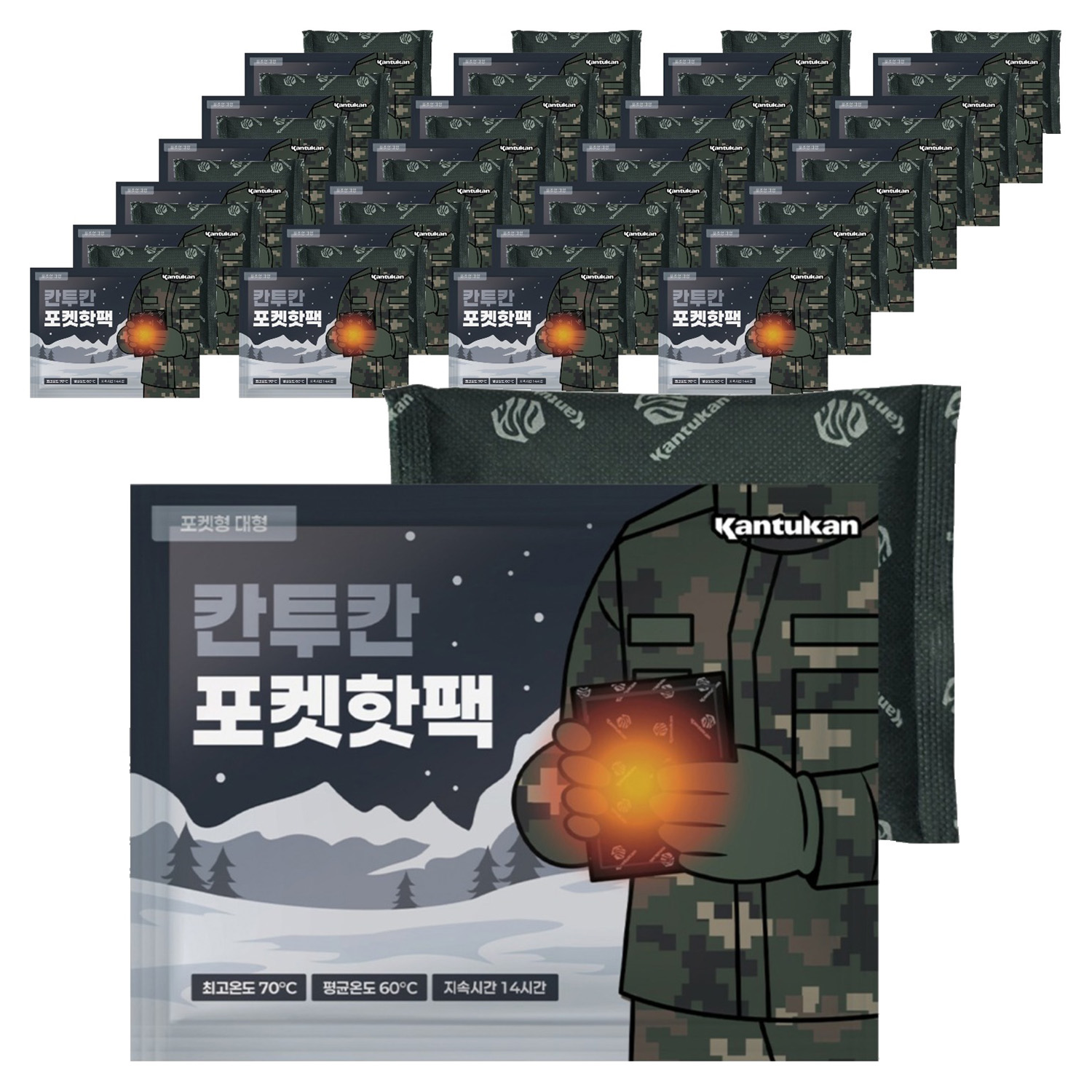 칸투칸 포켓형 핫팩 대용량 대형 중형 미니 군인 흔드는 손난로 주머니 165g, 25개 - 상품 이미지