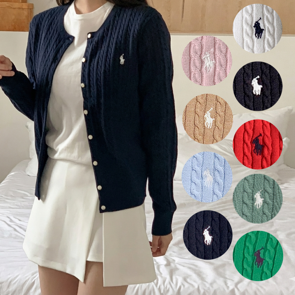폴로 가디건 여성 꽈배기 케이블 걸즈 니트 제품 이미지