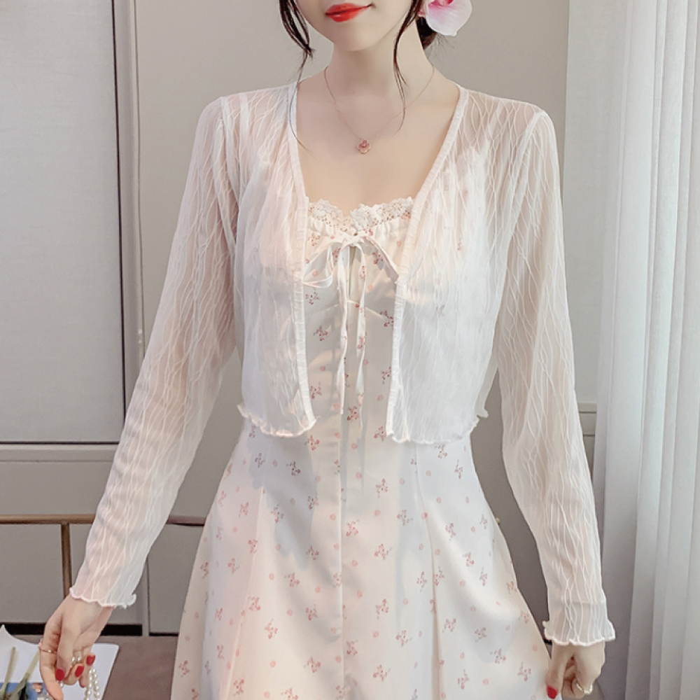 볼레로 크롭가디건 봄 여름 흰색 린넨 쉬폰 크로셰 펀칭 - 상품 이미지