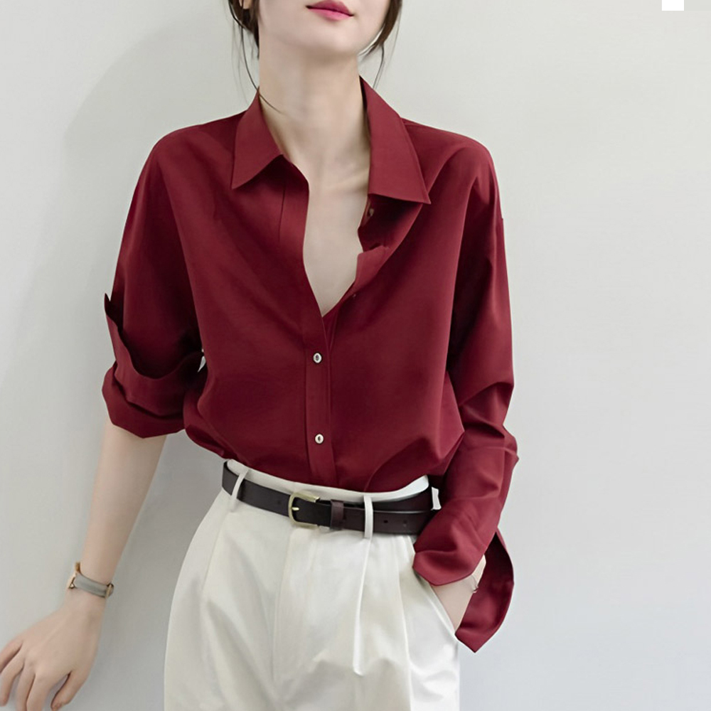 F007596_루즈핏 광택 새틴 셔츠블라우스 고급 실키 카라셔츠남방 - 상세 이미지 2