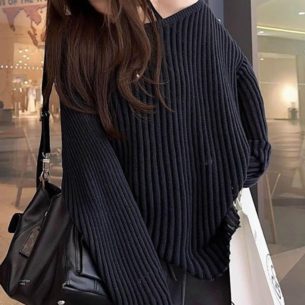 루즈핏 보트넥 시스루 펀칭니트 박스티셔츠 AF-73 - 상품 이미지