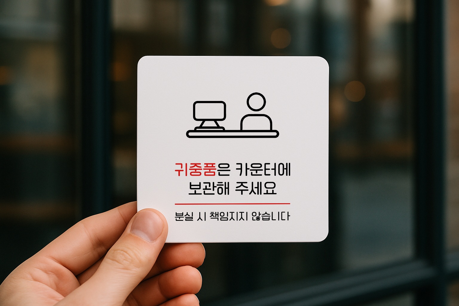 귀중품은 카운터에 표지판 분실방지 안내판 표찰 안내 064 100x100 - 상품 이미지