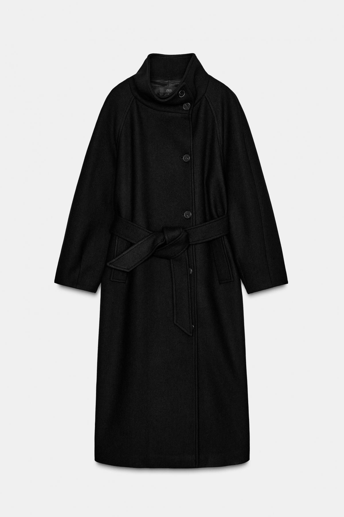 자라 울 하이넥 더블 벨트 롱코트 2095/319 BLACK - 상품 이미지