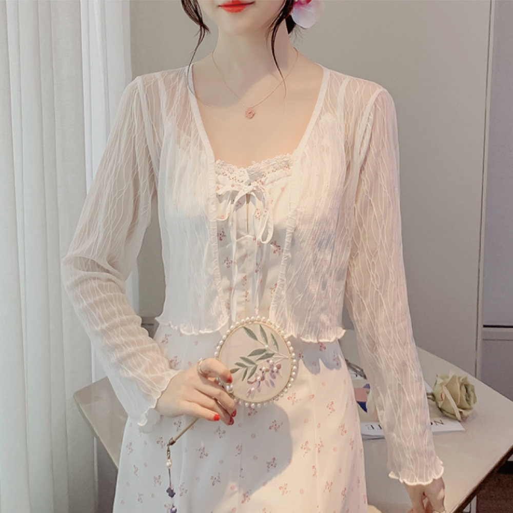볼레로 크롭가디건 봄 여름 흰색 린넨 쉬폰 크로셰 펀칭 - 상세 이미지 4