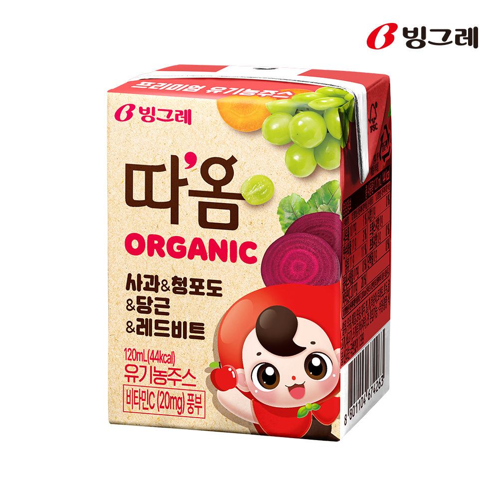 빙그레 따옴 오가닉 유기농주스 120ml 3종 24개 과일음료 이미지 4