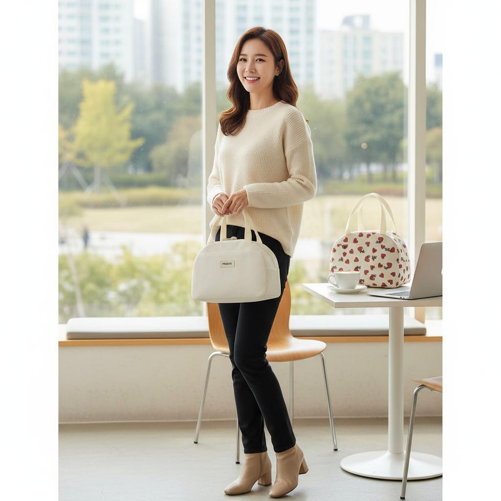 코듀로이 도시락가방 보온도시락 가방 보냉가방 보냉백 보온주머니 미니가방