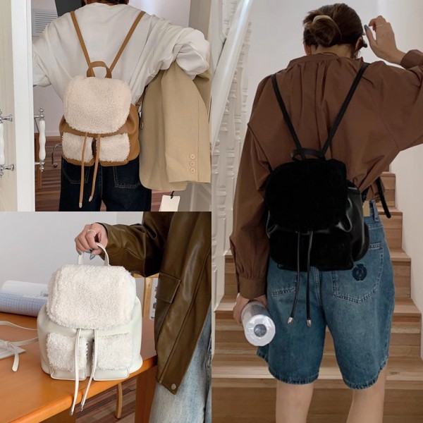 무지 데일리 가죽 털 가방 뽀글이 여성 퍼레더백팩 겨울 레더가방 패션가방 여성가방 포인트가 - 메인 이미지