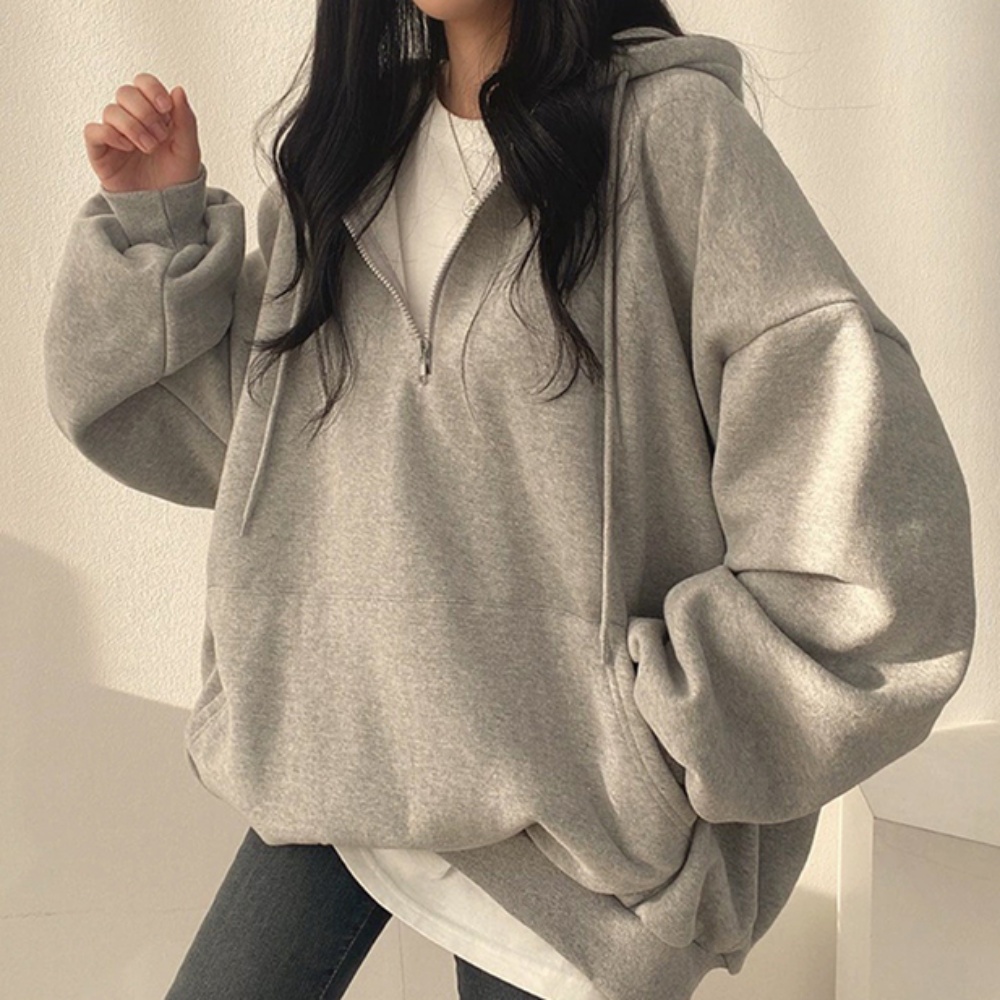 캐주얼 루즈핏 여성 하프 집업 티셔츠 편한 데일리 후드티 - 3컬러 - 상품 이미지