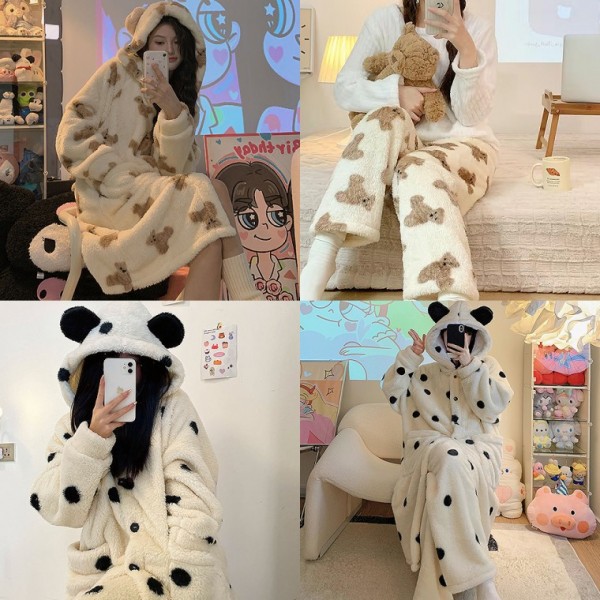 수면바지 홈웨어 원피스 포근땡땡베어잠옷 겨울파자마 파자마원피스 파자마팬츠 곰돌이잠옷 수면잠 - 상품 이미지