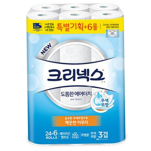 도톰한 3겹 화장지 에어쿠션 두루마리휴지 데 30롤 - 상품 이미지