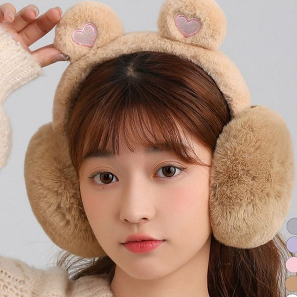 따뜻한 겨울 귀마개 곰돌이 양털 귀마개 머리띠형 접이식 여자 - 상품 이미지