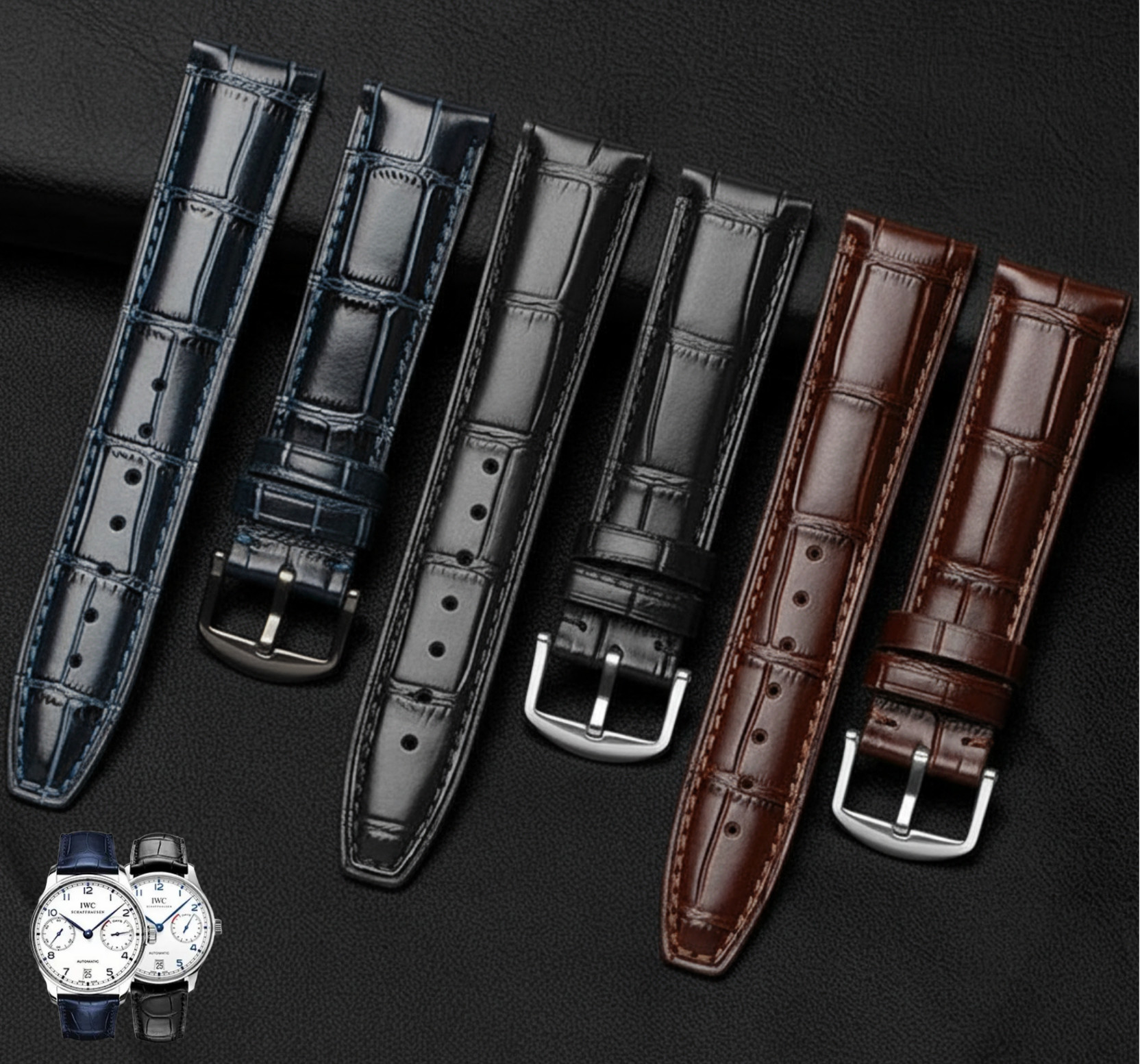 IWC 문페이즈 다빈치 호환 가죽시계줄 핀스트랩 세이코 프레사지 - 상품 이미지
