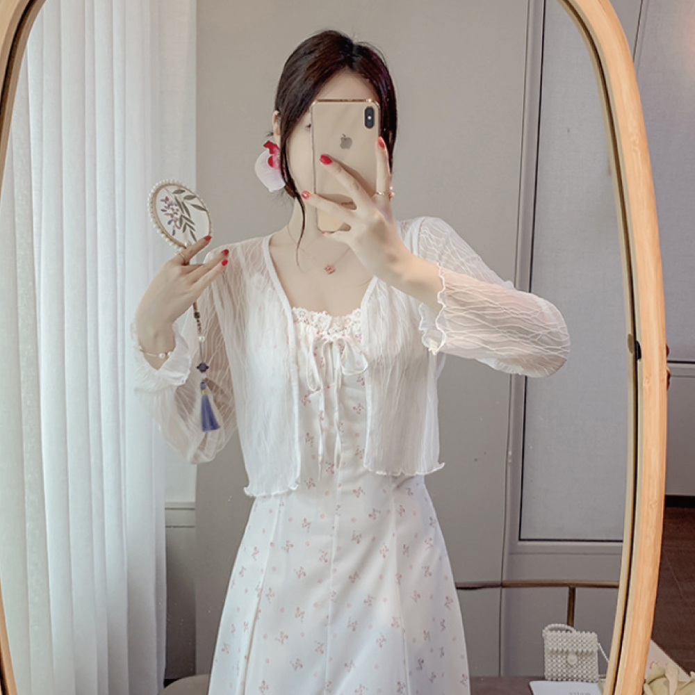 볼레로 크롭가디건 봄 여름 흰색 린넨 쉬폰 크로셰 펀칭 - 상세 이미지 5