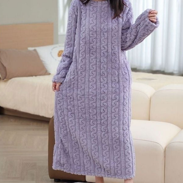루즈핏 여성 수면 원피스 꽈배기 여성 잠옷 원피스 따뜻한 겨울 - 상품 이미지