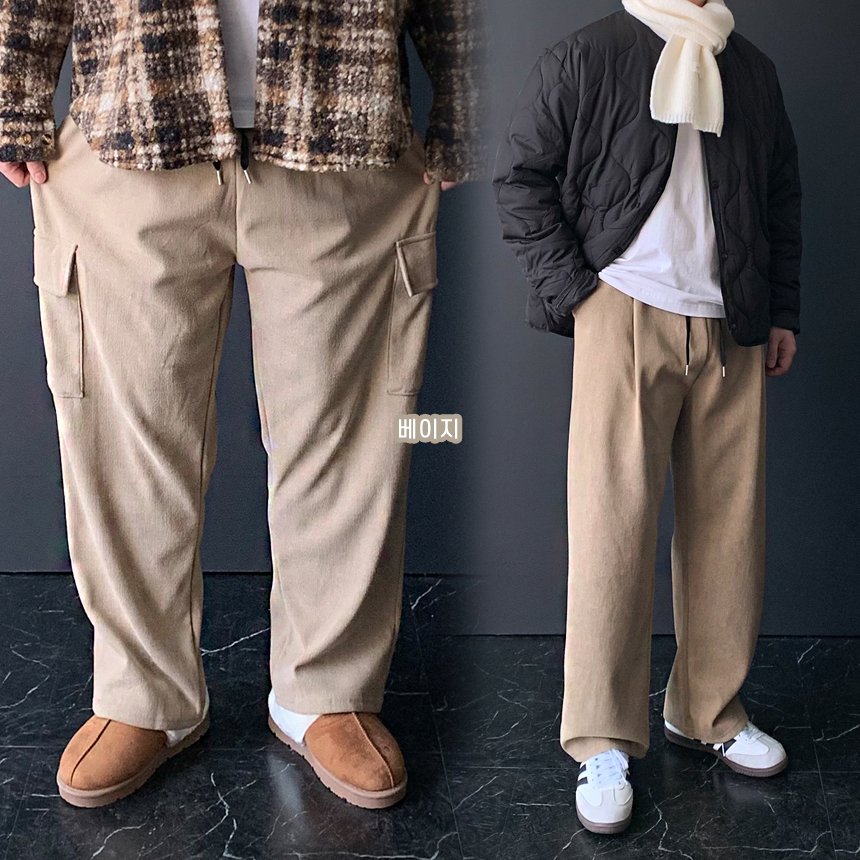 남자 기모 카고 골덴 와이드팬츠 겨울 코듀로이바지 - 상세 이미지 2