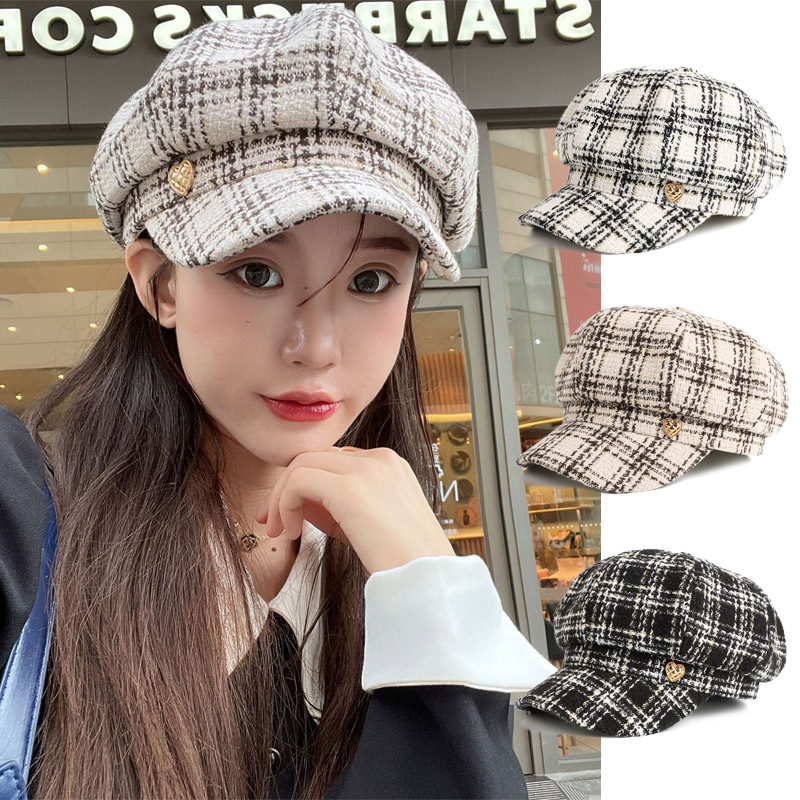 여성 체크무늬 예쁜 팔각모 가을 겨울모자 뉴스보이캡 - 메인 이미지