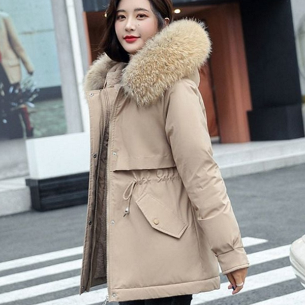 데 여성 하프 점퍼 캐주얼 여성 털 안감 점퍼 패딩 - 상품 이미지