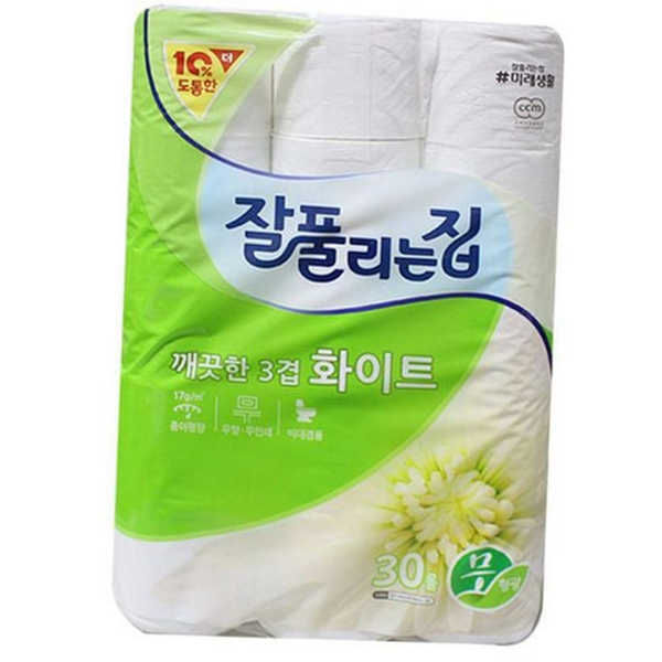 도톰한 두루마리화장지 3겹 30롤 롤화장지 무형광 가정용 - 상품 이미지