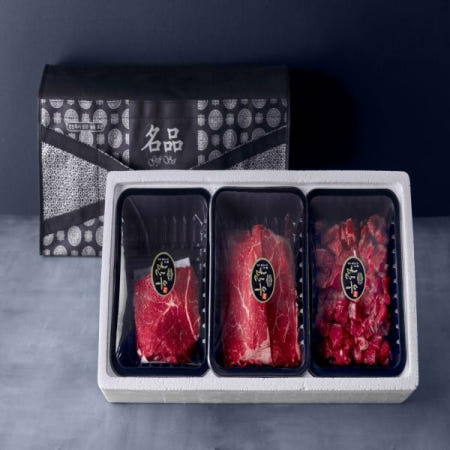 십이월 명절선물 MD 1++ 한우 혼합세트 3구 산적 불고기 양지국거리 1.2kg