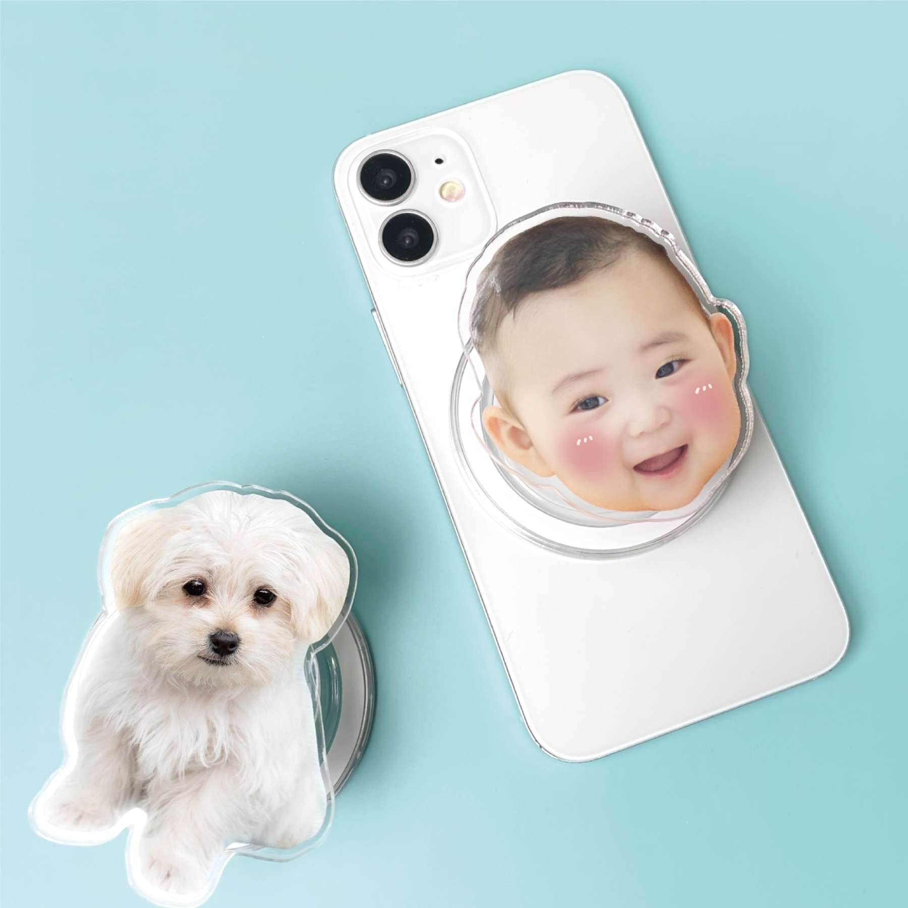 사진 강아지 아기얼굴 이지 그립톡텐드 제작 자유형 아크릴 스마트톡 투명그립 1개
