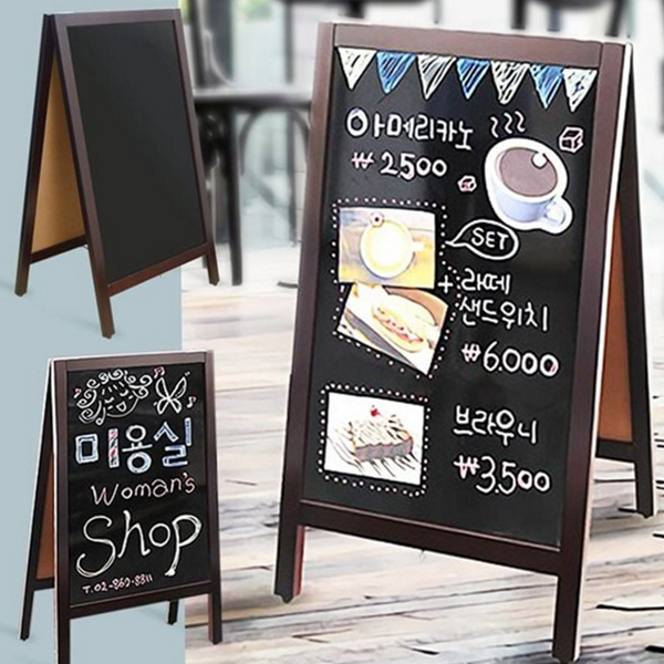이동식 양면 보드 판 스탠드 칠판 보드 마카 목재 - 메인 이미지