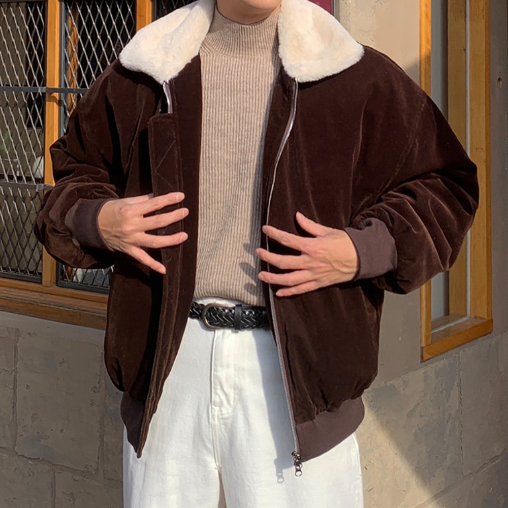 남자 리게 오버핏 겨울 밍크카라 코듀로이 항공 패딩 점퍼 이미지 6