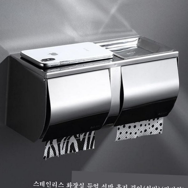 무타공 화장실 휴지 걸이 선반형 스테인리스 휴지 걸이 커버형 듀얼 - 상품 이미지