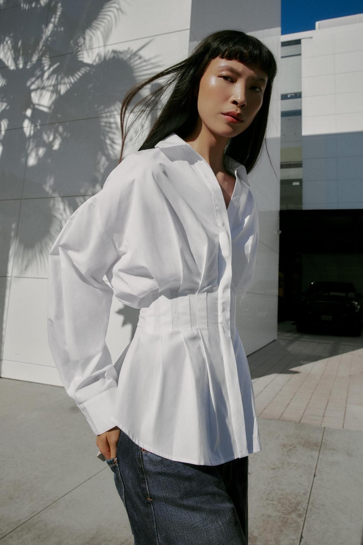 자라 포플린 플리츠 브이넥 셔츠 2110/340 WHITE - 상세 이미지 5