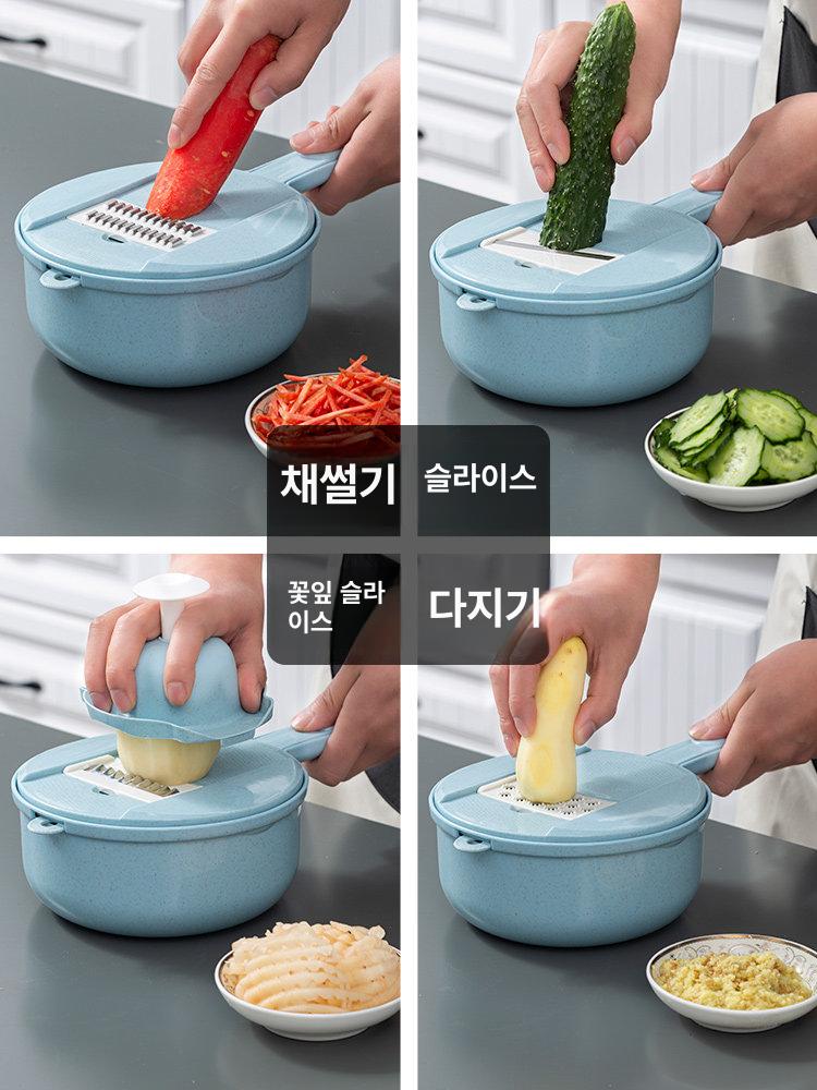다기능 채소 과일 다지기 슬라이서 강판 믹싱볼 주방 조리도구 가성비 블루 9피스 - 상세 이미지 4