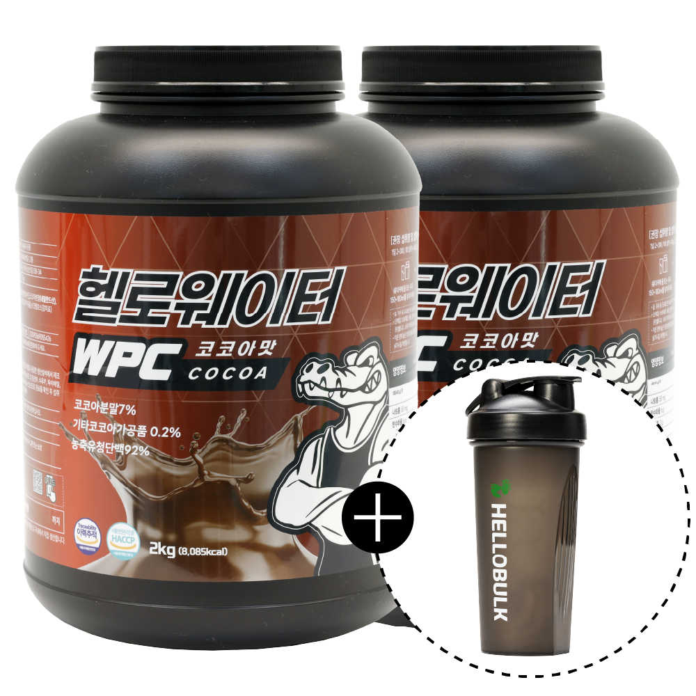 헬로웨이터 프로틴 유청 단백질 쉐이크 보충제 코코아맛, 2kg, 2개