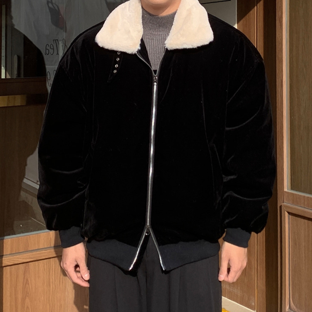 남자 리게 오버핏 겨울 밍크카라 코듀로이 항공 패딩 점퍼 이미지 8