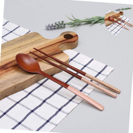 우드 수저 젓가락 세트 핑크 부부 원목 업소용 신혼