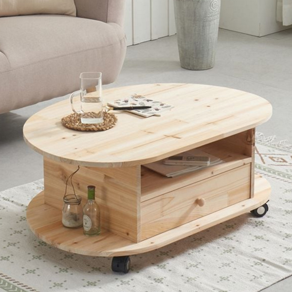 수납형 원목 거실 테이블 서랍형 거실 테이블 바퀴형 타원형