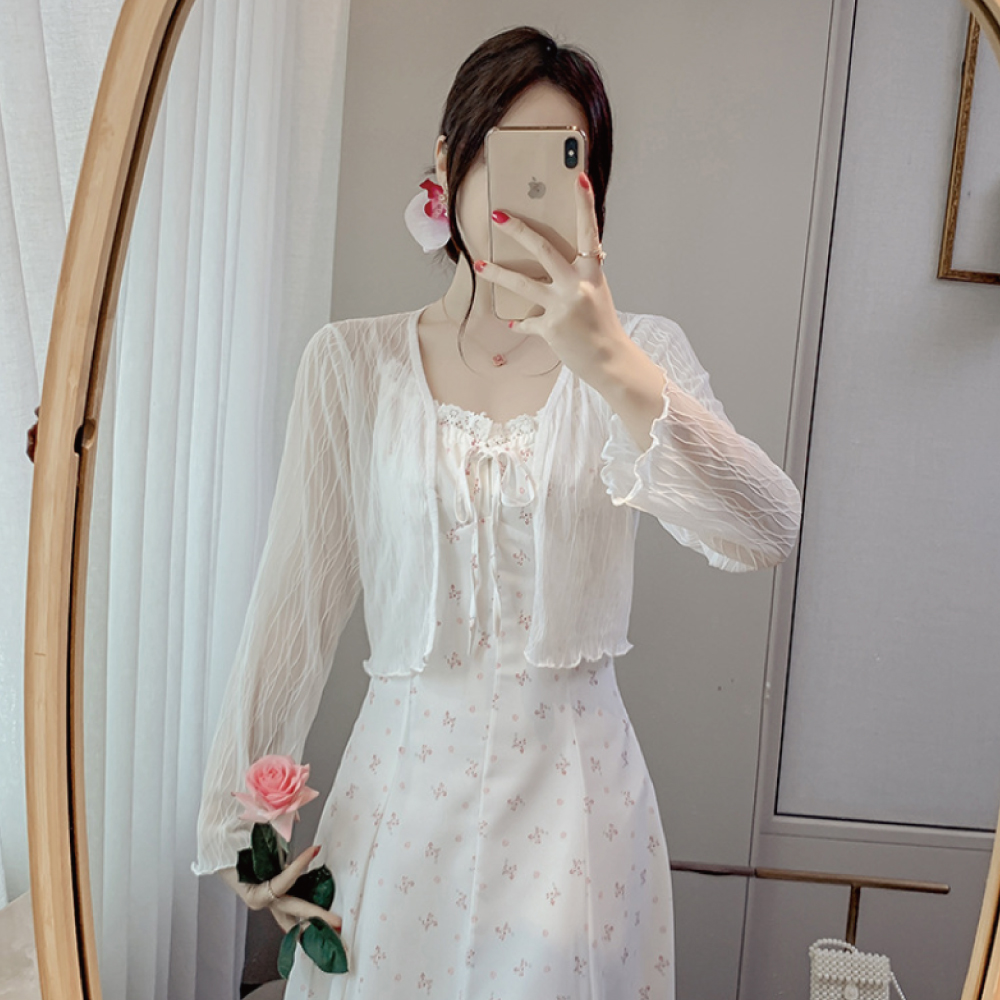 볼레로 크롭가디건 봄 여름 흰색 린넨 쉬폰 크로셰 펀칭 이미지 6