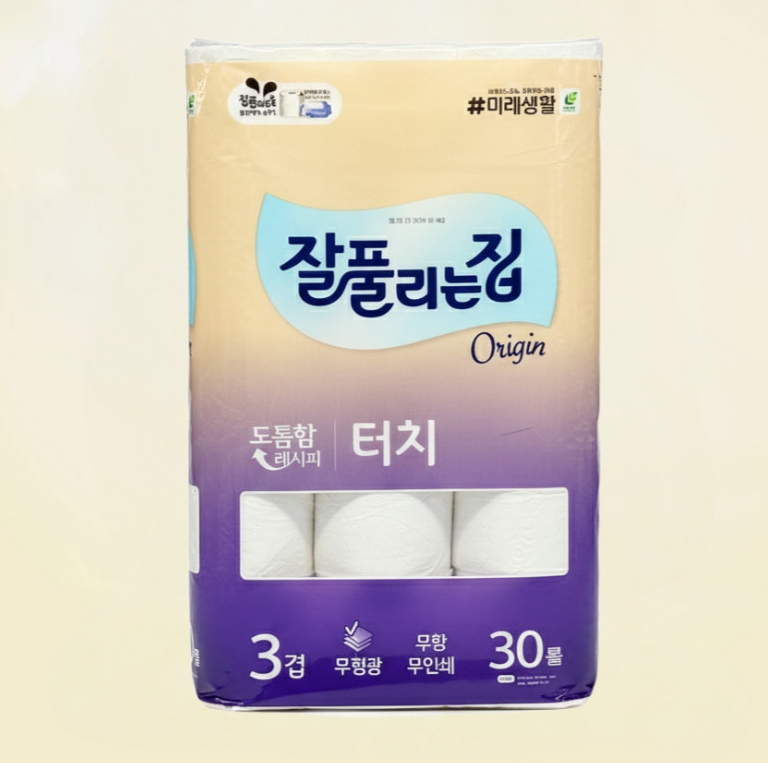 미래생활 잘풀리는집 깨끗한 3겹 터치 화장지 30롤 10프로 더 도톰한 휴지 - 상품 이미지