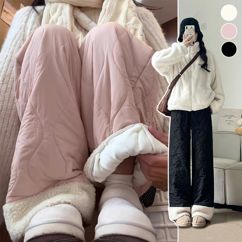 여성 겨울 기모안감 패딩형 스키장 극강의 따뜻함 포근한 와이드 퍼 밴딩팬츠 - 상품 이미지