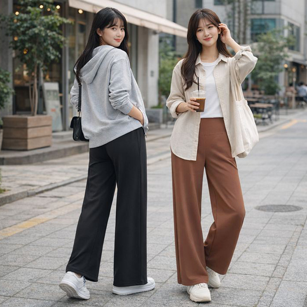 와이드 팬츠 여성 겨울 바지 하이웨스트 슬랙스 키큰여자 빅사이즈 키작녀 H08 제품 이미지