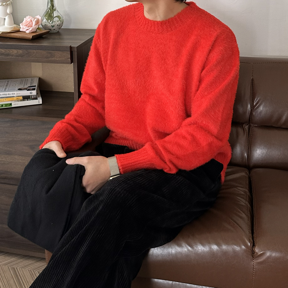 남자 니트 구김없는 오버핏 두꺼운 앙고라 커플 니트 남자 스웨터 - 상세 이미지 2