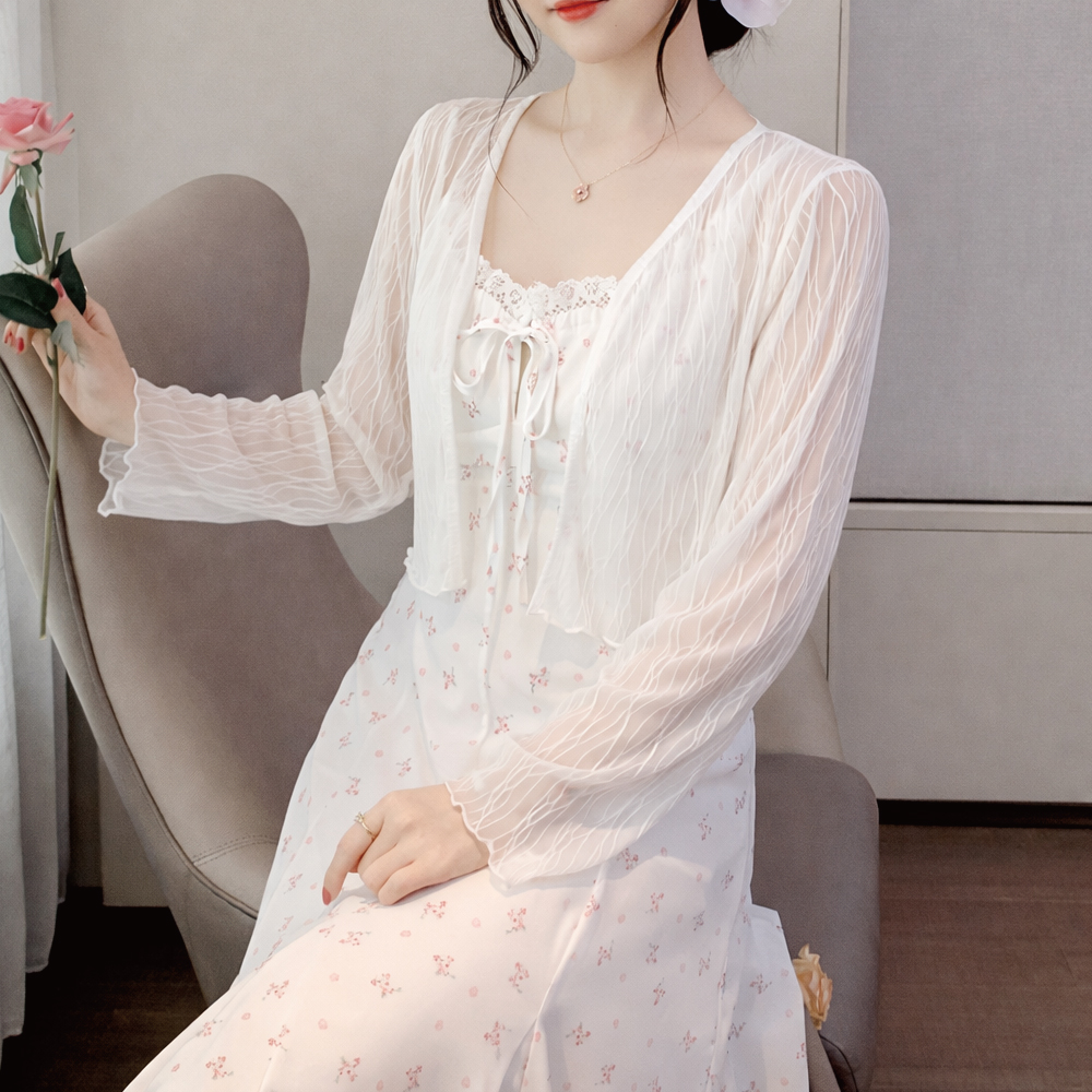 볼레로 크롭가디건 봄 여름 흰색 린넨 쉬폰 크로셰 펀칭 - 상세 이미지 3