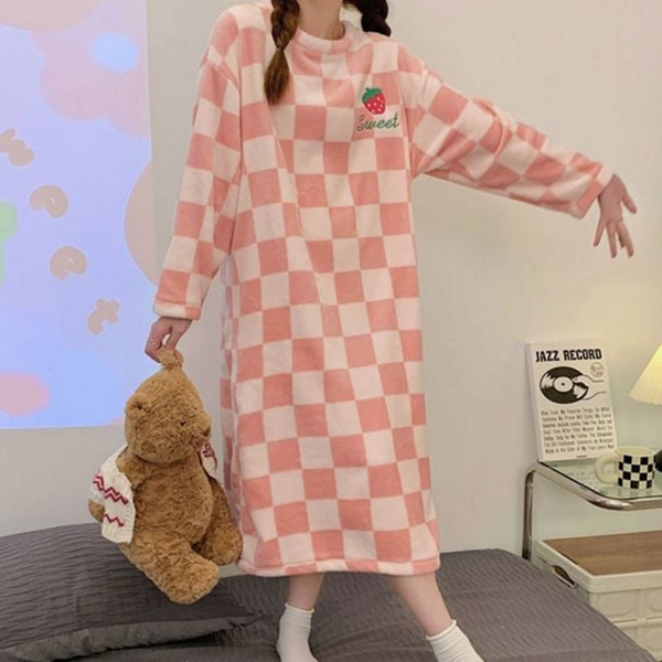 부드러운 여성 수면 원피스 따뜻한 겨울 수면 잠옷 극세사 파자마 - 상품 이미지