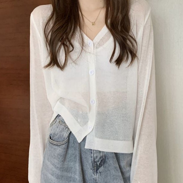 비치 여성 시스루 가디건 얇은 여성 여름 가디건 브이넥 에어컨 - 메인 이미지