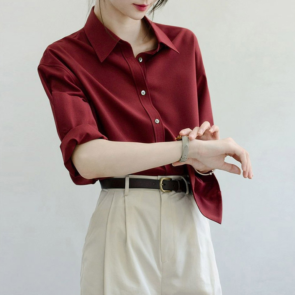 G126967_고급스럽고 우아한 새틴 루즈핏 셔츠블라우스 공단카라셔츠 - 상세 이미지 2