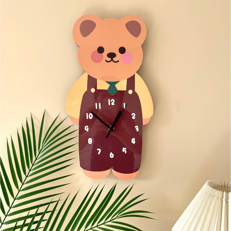 곰돌이 벽시계 귀여운 아날로그 아크릴 캐릭터 디자인 개성있는 아이방 다른 미니16x30cm - 상품 이미지