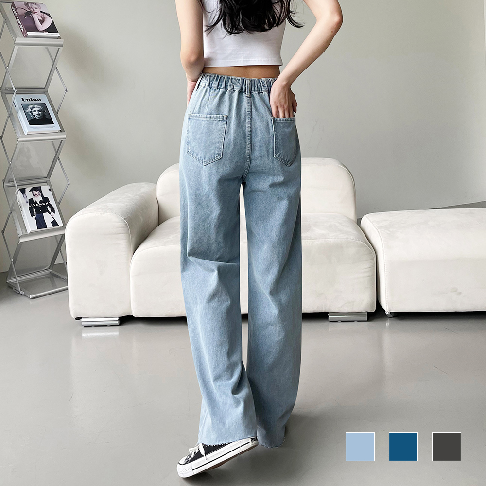 테스티 롱 뒷밴딩 와이드 청바지 SD-230461 - 상품 이미지